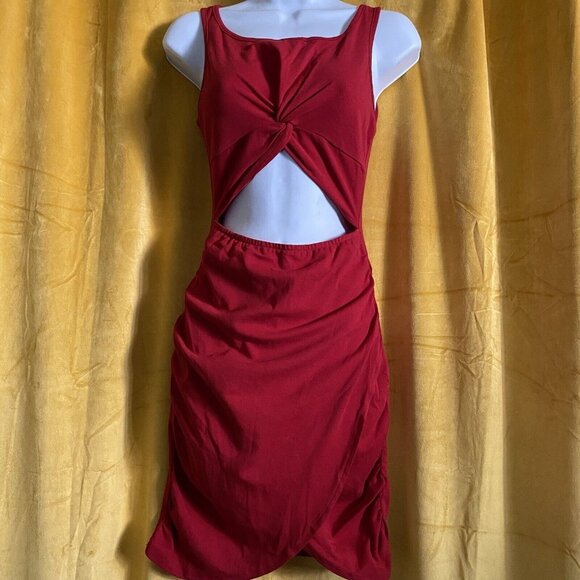 ZALALUS Sleeveless Cut Out Twist Body-Con Dress Women Small Red Wrap Skirt New - Picture 1 of 16